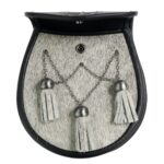A Celtic Embossed Studded Premium Fur Sporran with two embossed tassels.