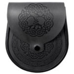 A black belt pouch with a celtic design on it.