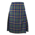 A blue and yellow tartan kilt on a mannequin.