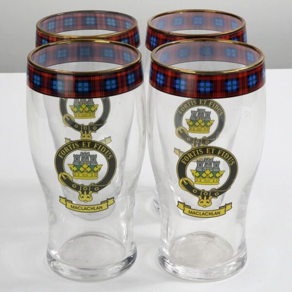 MacLachlan Clan Crest Tartan Pub Glass - Set of 4.