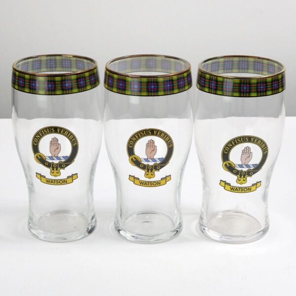 Scottish Sinclair Clan Crest Tartan Pub Glasses - Set of 3