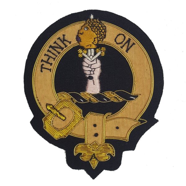 A Embroidered Clan Crest Patch with the words "think" on it.