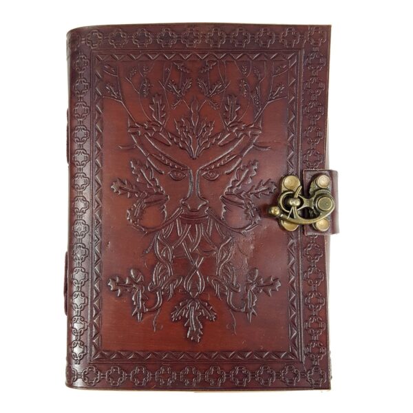 A Leather-Bound Greenman Journal with an ornate design.
