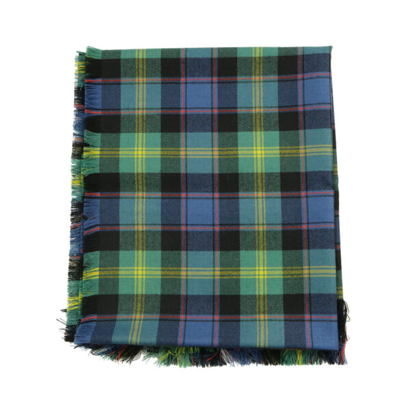 A Watson Ancient Tartan Stole - Medium Weight 13oz Premium Wool with fringes on a white background.