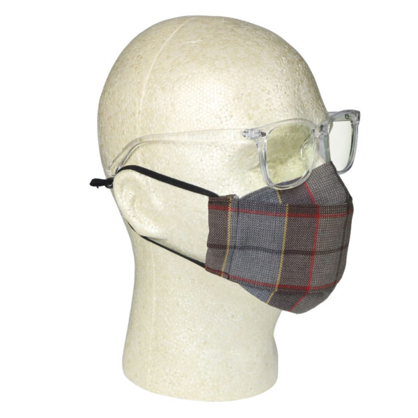 A mannequin wearing glasses and Origami Tartan Masks - Cotton.