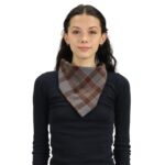 A woman wearing an Outlander Tartan Bandana Masks - Wool Free.