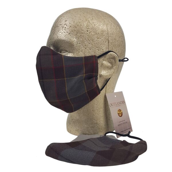An Outlander Tartan Face Mask made of poly viscose fabric.