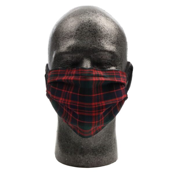 A mannequin wearing a Tartan Masks - Wool Free face mask.
