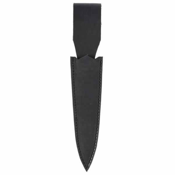 A Bollock Dagger-sold 2020, crafted from black leather, presented on a clean white background.