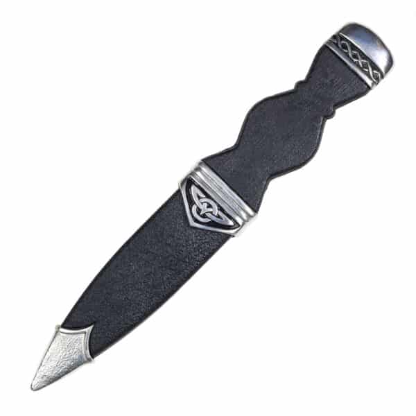 A black and silver Celtic Knot Clan Crest Sgian Dubh on a white background.