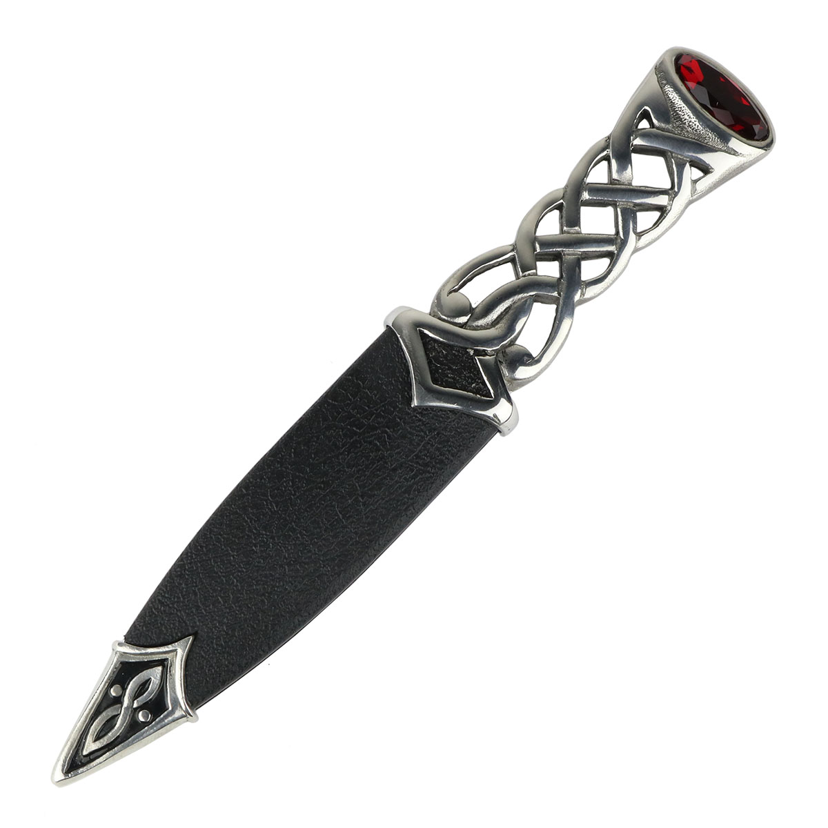 A Pewter Celtic Knot Sgian Dubh with a red stone.