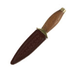 A Rustic Wood Handled Sgian Dubh - Black Sheath on a white background.