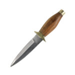 A Rustic Wood Handled Sgian Dubh - Black Sheath on a white background.
