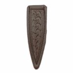 A brown leather piece with a celtic design, featuring the Clan Crest Stag Handle Sgian Dubh.