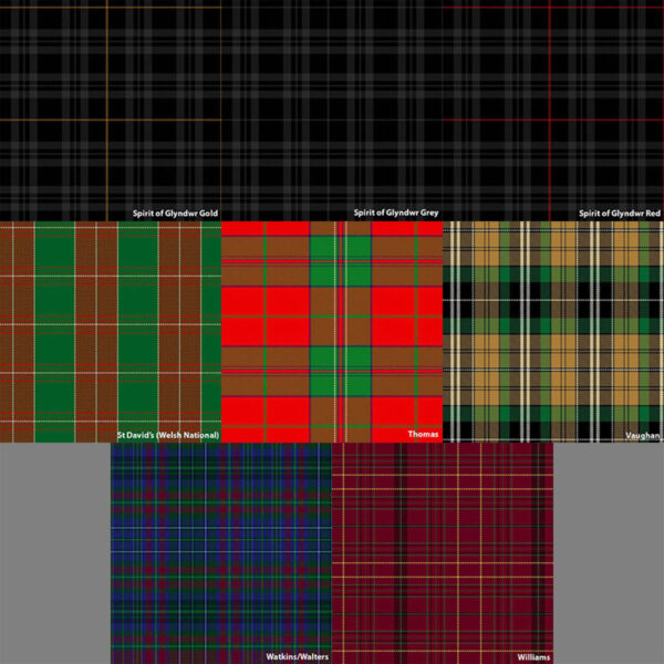 A variety of tartan patterns in different colors.